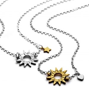 personalised sun necklace in sterling silver and gold