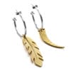 gold plate feather charm sterling silver hoop earrings