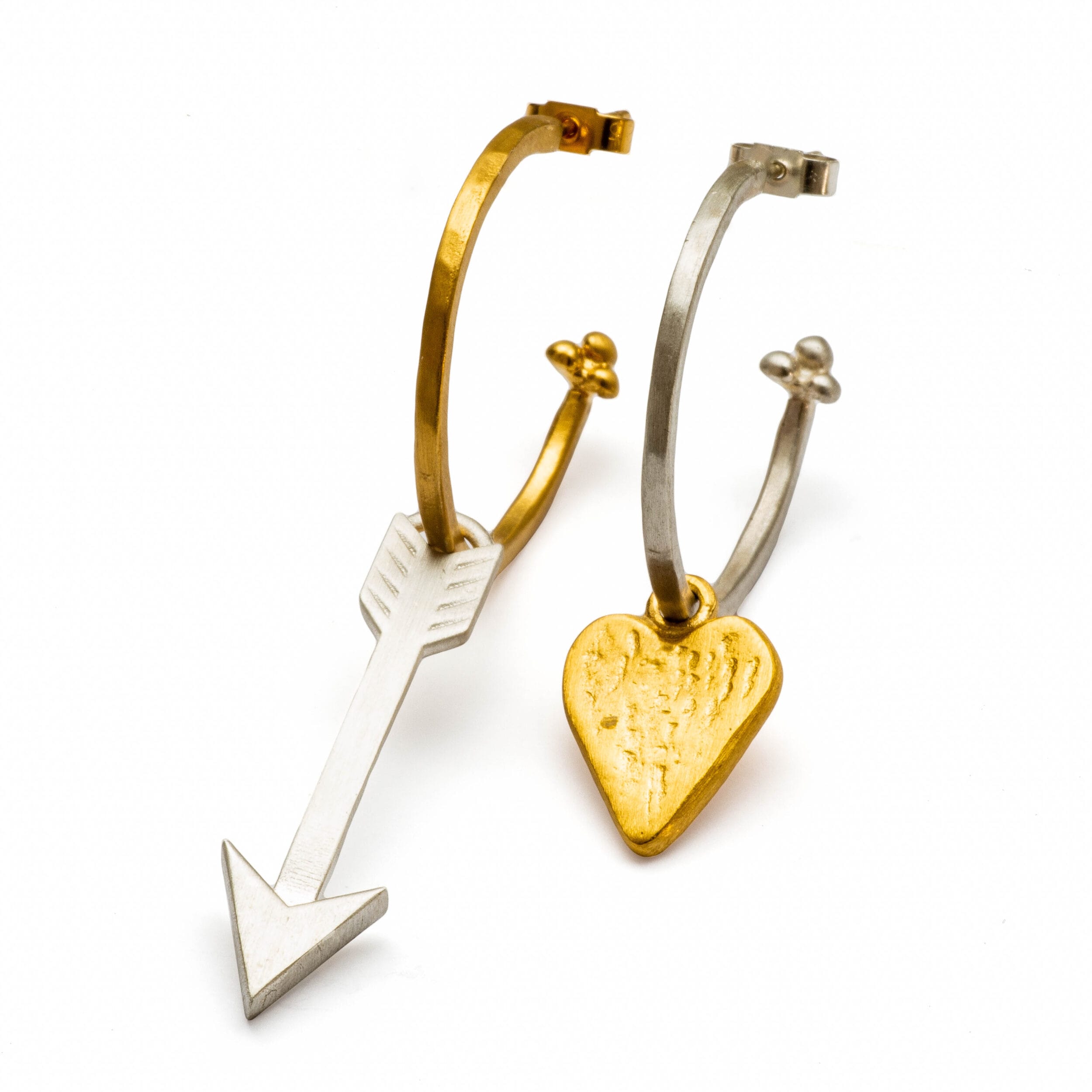 heart and arrow silver hoop earrings