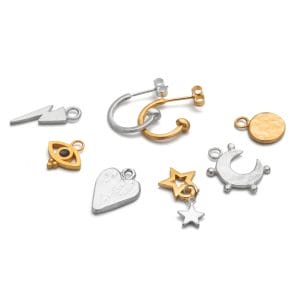 silver and gold charm earring set