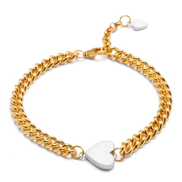 chunky heart bracelet silver and gold